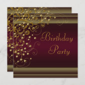 ゴールドパールスワール 女性 ワインレッド バースデーパーティー 招待状 (正面/裏面)