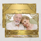 ゴールドパールダマスク フォト 50周年 結婚記念日 招待状 (正面/裏面)