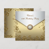ゴールドパールフラワーレディース40歳誕生日パーティー 招待状 (正面/裏面)