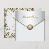 ゴールドパールホワイトのブライダルシャワー 招待状 (正面/裏面)