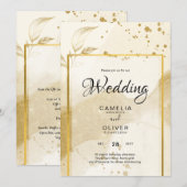 ゴールドパール ウェディング アルコール インク アブストラクト LeahG 招待状 (正面/裏面)
