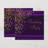 ゴールドパール スワール ウーマンズ パープル バースデーパーティ 招待状 (正面/裏面)