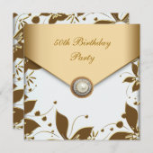 ゴールドパール フラワージェル  女性の50歳の誕生日パーティー 招待状 (正面/裏面)