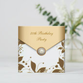 ゴールドパール フラワージェル  女性の50歳の誕生日パーティー 招待状 (スタンド正面)