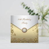 ゴールドパール フローラル 女性の50歳の誕生日パーティー 招待状 (スタンド正面)