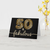 ゴールドヒョウ柄の50歳とFabulousブラック カード (黄色い花)