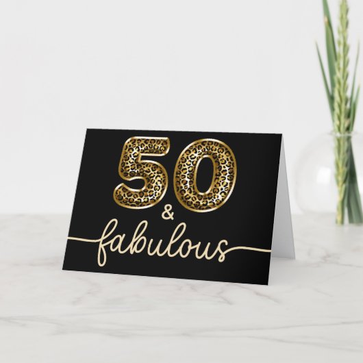 ゴールドヒョウ柄の50歳とFabulousブラック カード (正面)