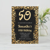 ゴールドヒョウ柄ブラックの50歳の誕生日 招待状 (スタンド正面)