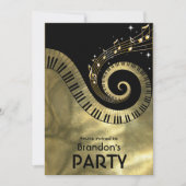 ゴールドピアノキーとゴールドミュージックノーツパーティ 招待状 (正面)