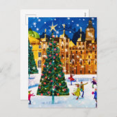 ゴールドピンクのクリスマスウィンターアイススケート シーズンポストカード (正面/裏面)