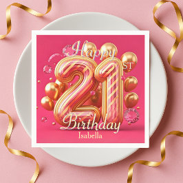 ゴールドピンクのゴージャスでおしゃれな21歳の誕生日バルーン スタンダードカクテルナプキン