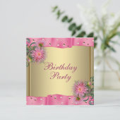 ゴールドピンクダリア 女性の誕生日パーティー 招待状 (スタンド正面)