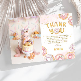 ゴールドピンクドーナツガール誕生日写真ありがとうカード サンキューカード