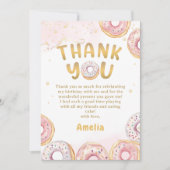 ゴールドピンクドーナツガール誕生日感謝カード サンキューカード (正面)