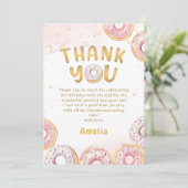 ゴールドピンクドーナツガール誕生日感謝カード サンキューカード (スタンド正面)