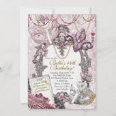 ゴールドピンクマスカレードバースデーパーティー招待状 招待状 (裏面)