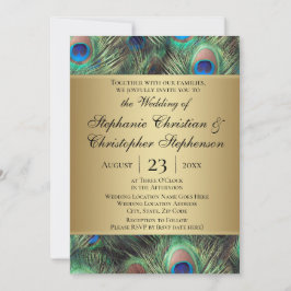 ゴールドピーコックフェザーウェディング招待状 招待状