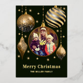 ゴールドファミリー写真で楽しいクリスマス 箔シーズンカード (正面)
