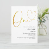 ゴールドファーストバースデー招待状 1歳の誕生日 ハート 招待状 (スタンド正面)