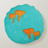 ゴールドフィッシュのオレンジ色のシルエットターコイズ水 ラウンドクッション (裏面)