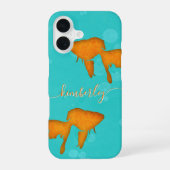 ゴールドフィッシュオレンジシルエットターコイズ水名 iPhone 16ケース (裏面)