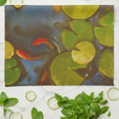 ゴールドフィッシュコイ池スイレン キッチンタオル (折り畳み)