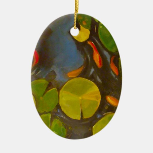 ゴールドフィッシュコイ池スイレン セラミックオーナメント (正面)