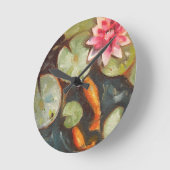 ゴールドフィッシュコイ池スイレン ラウンド壁時計 (傾斜)