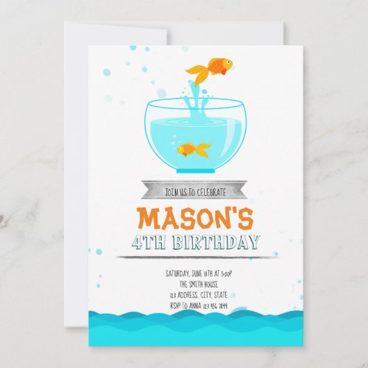 ゴールドフィッシュパーティー誕生日の招待状 招待状 (正面)
