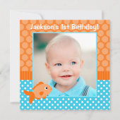 ゴールドフィッシュ水玉模様1stバースデーフォト 招待状 (正面)