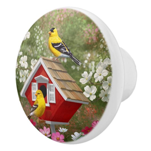 ゴールドフィッチズ&かわいいコテージバーズハウス セラミックノブ (右)