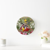 ゴールドフィッチズ&かわいいコテージバーズハウス ラウンド壁時計 (ホーム)