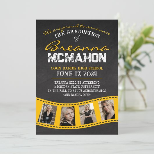 ゴールドフィルムストリップ黒板卒業発表 招待状