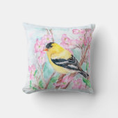 ゴールドフィンチとハナミズキの花 クッション (正面)