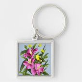 ゴールドフィンチと花 キーホルダー (正面)