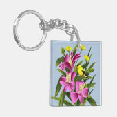ゴールドフィンチと花 キーホルダー (正面左)