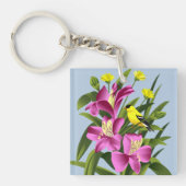 ゴールドフィンチと花 キーホルダー (正面)