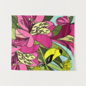 ゴールドフィンチと花 タペストリー (正面(横))