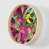 ゴールドフィンチと花 壁時計 (傾斜)