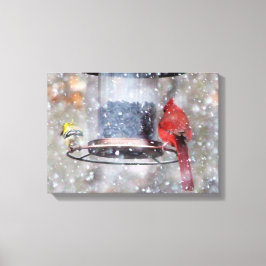 ゴールドフィンチと（鳥）ショウジョウコウカンチョウアットフィーダー キャンバスプリント