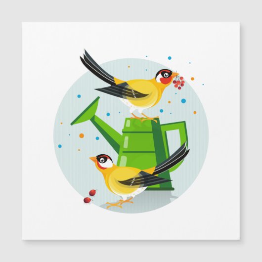 ゴールドフィンチペア座って果実を集める (正面)