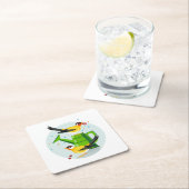 ゴールドフィンチペア座って果実を集める スクエアペーパーコースター (インサイチュ)