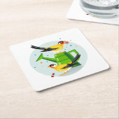 ゴールドフィンチペア座って果実を集める スクエアペーパーコースター (アングル)