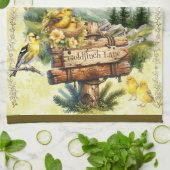 ゴールドフィンチレーンイエローローデン金ゴールドフィンチ キッチンタオル (折り畳み)