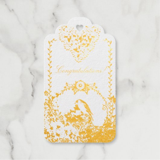 ゴールドフィンチ春庭園の結婚式クリーム水平 ギフトタグ (正面)