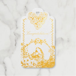 ゴールドフィンチ春庭園の結婚式クリーム水平 ギフトタグ