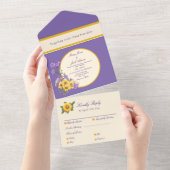 ゴールドフィンチ春庭園の結婚式クリーム オールインワン招待状 (貼ってはがせる)