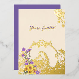 ゴールドフィンチ春庭園の結婚式クリーム 箔招待状