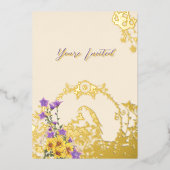ゴールドフィンチ春庭園の結婚式クリーム 箔招待状 (正面)