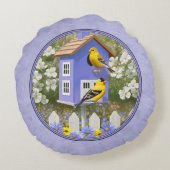ゴールドフィンチ&キュートバードハウスラベンダー ラウンドクッション (裏面)